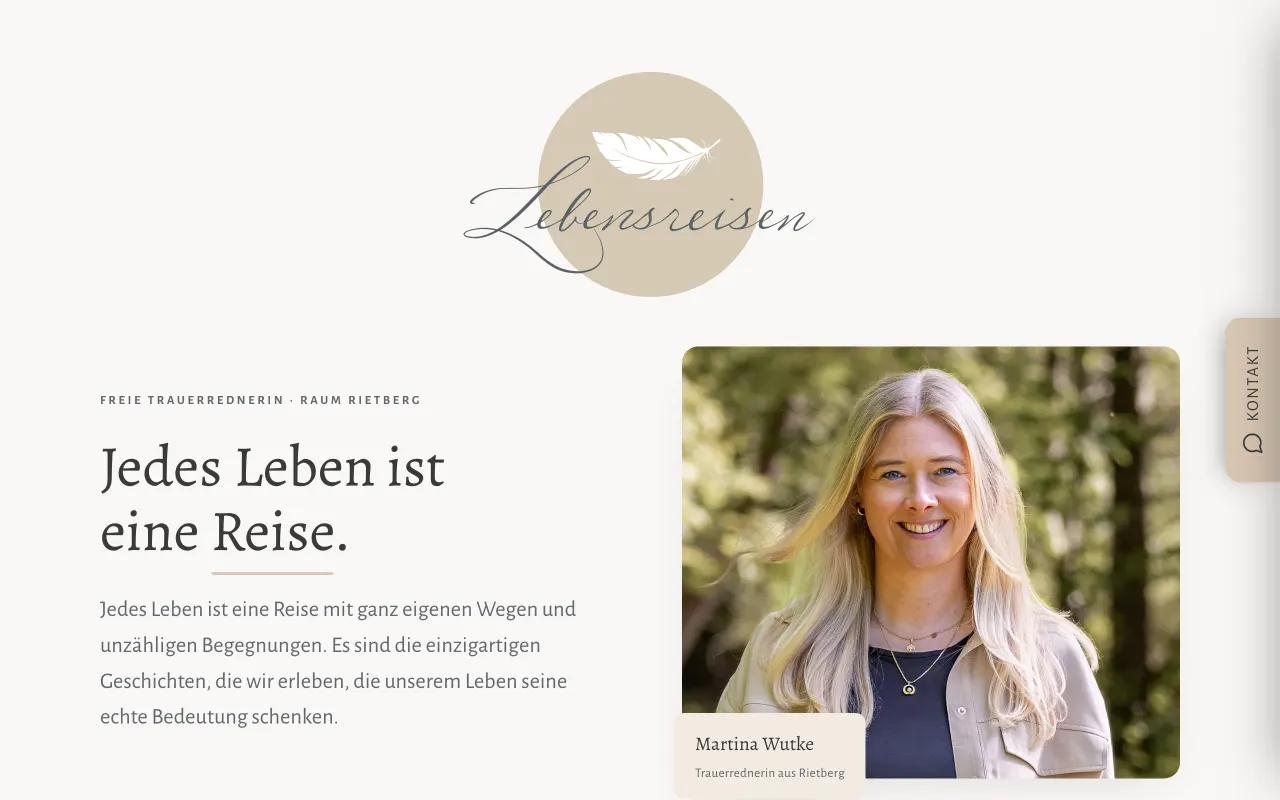 Startseite von Lebensreisen - Website für eine Trauerrednerin