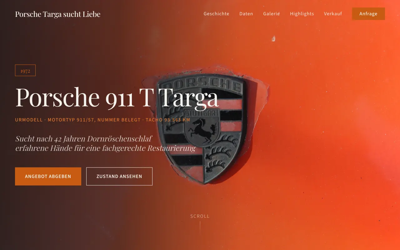Startseite von Porsche Targa - mit KI entworfen, von Hand fertiggestellt